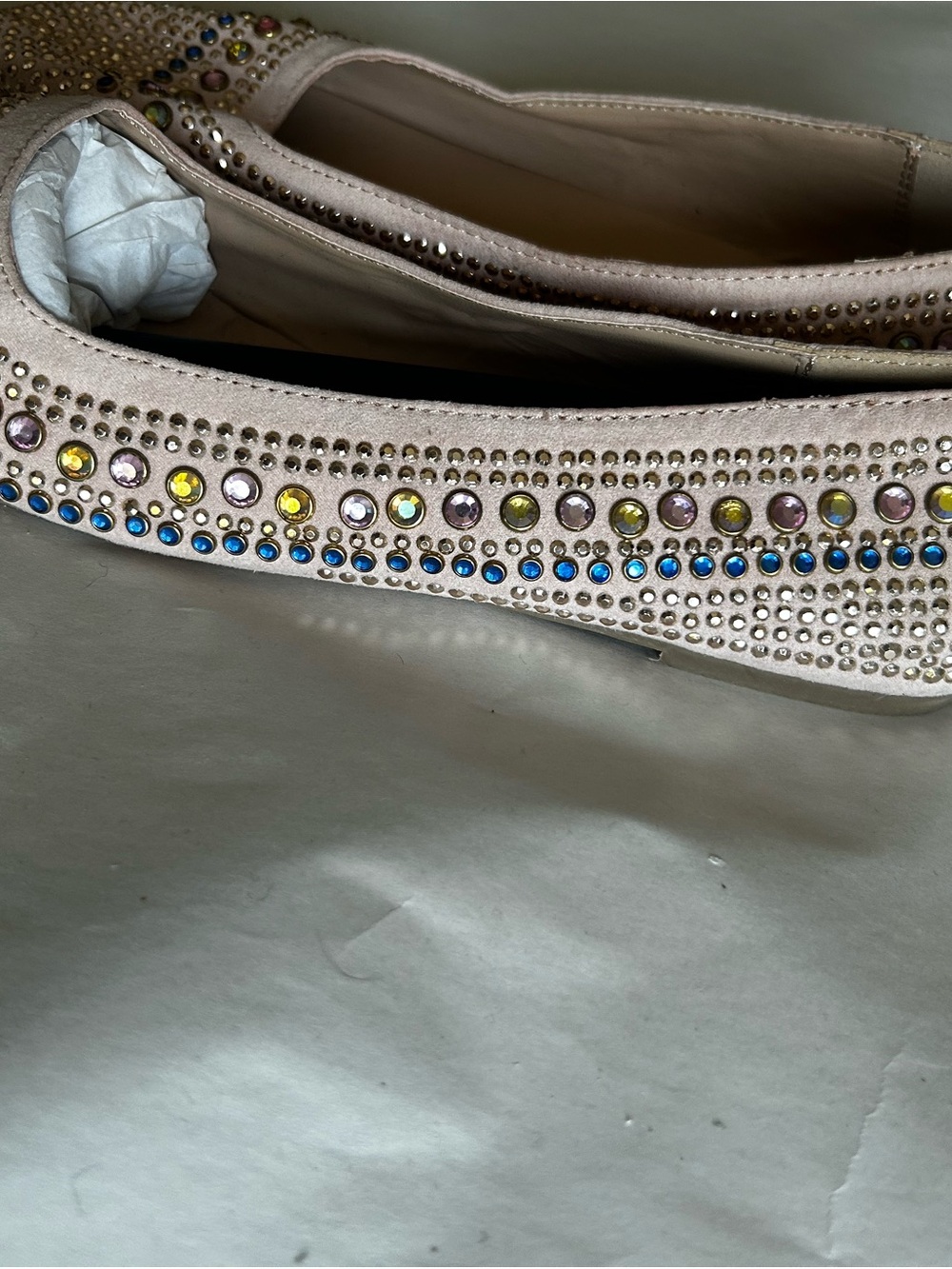 Dune London Nude Crystal-Embellished Ballet Flats